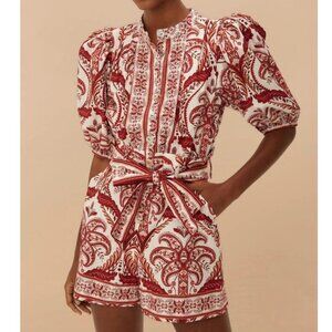FARM Rio Off-White Tropical Cameo Organic Cotton Romper in Red